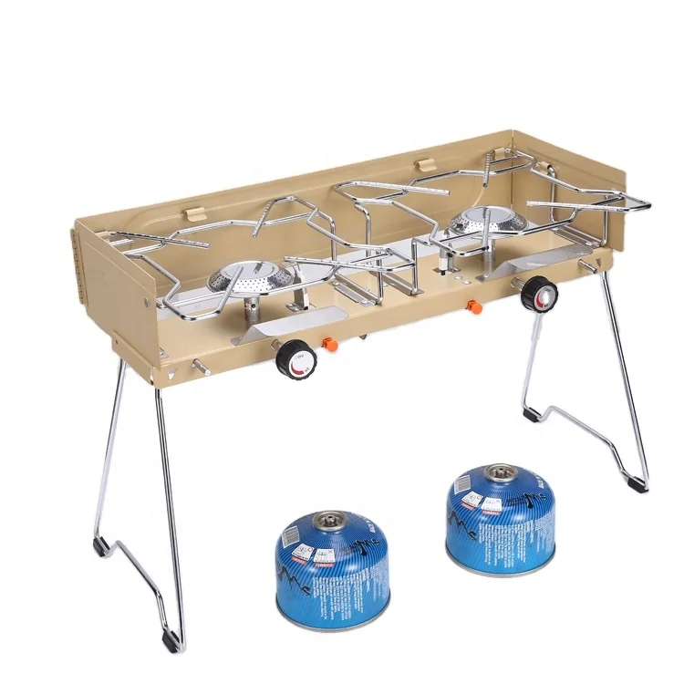 HIX 2 Burner folding outdoor camping stove  with grill plate BBQ