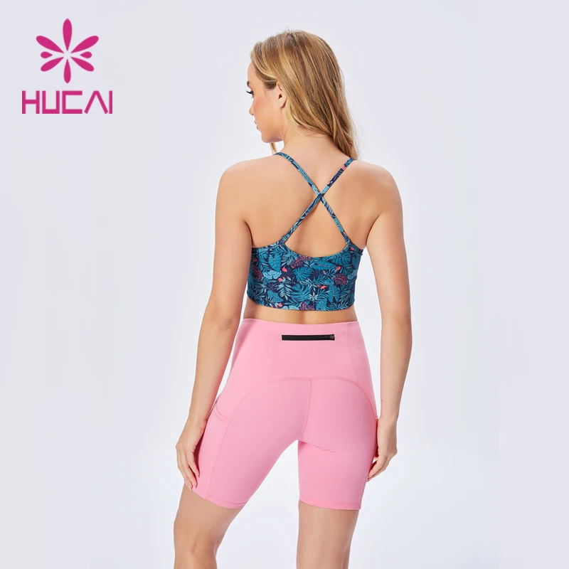 custom 2022 hot sell manufacture 2 pieces sublimation print pattern bra and yoga biker shorts set