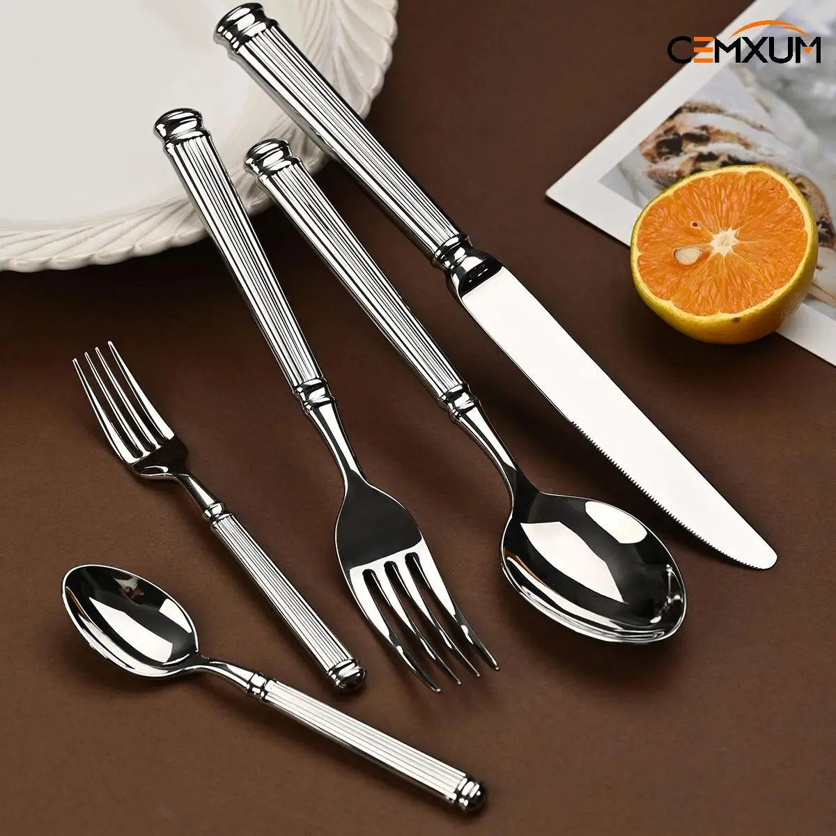 CEMXUM High Quality Forged Heavy Duty Handle Luxury Metal 18/10 Stainless Steel Cutlery Hotel Silverware Gold Flatware Set