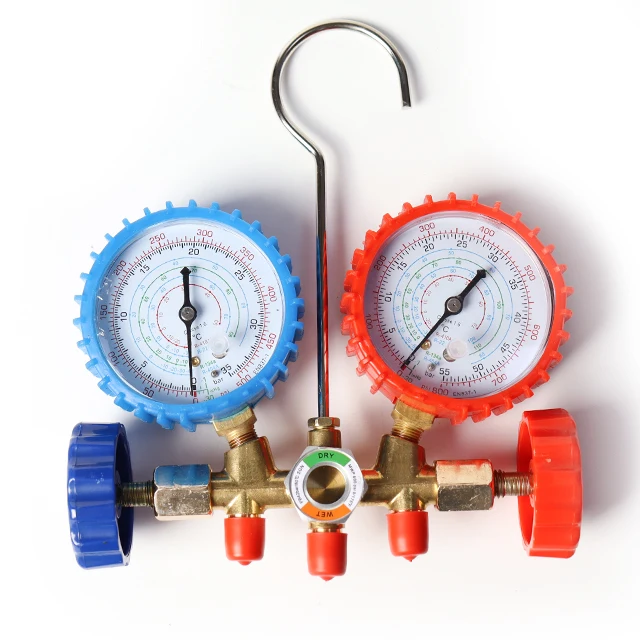 R134A Aluminum Valve Manifold Gauge HVAC & Home Use Brass Air Conditioning Pressure Gauge Auto A/C System Refrigeration Tools