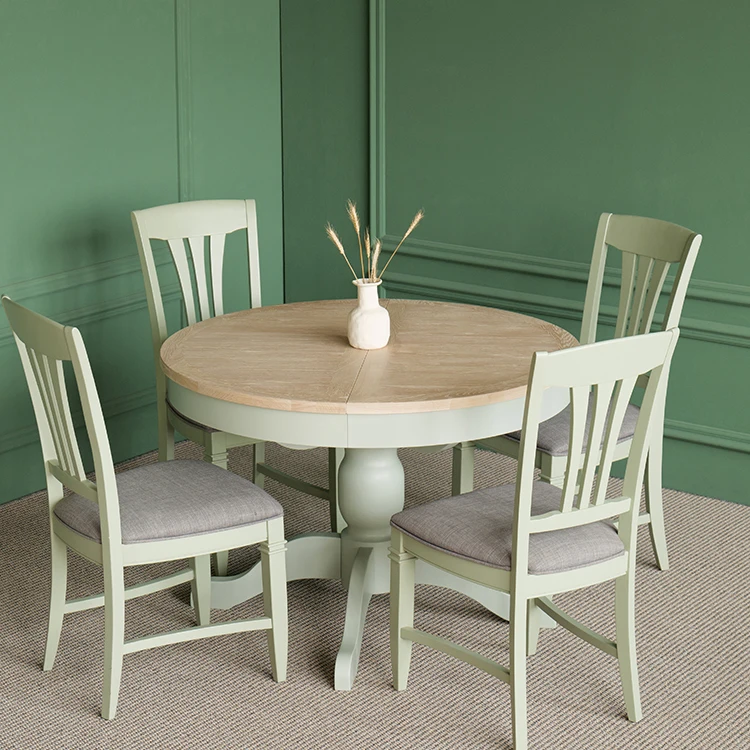 Светло-зеленая мебель для столовой в британском деревенском стиле, 4-6 мест, компактный раздвижной круглый обеденный стол