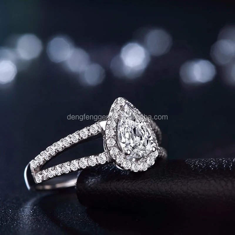 2024 New Engagement Ring Wholesale Pear Moissanite Rings 925 Sterling Silver Lady Moissanite Ring For Wedding