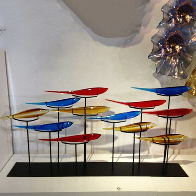 Wholesale Glass Wall Art Orange Shade Murano Glass Fish Decorative Wall Art Creative Wall Fish for Hom Hotel Restaurant Project