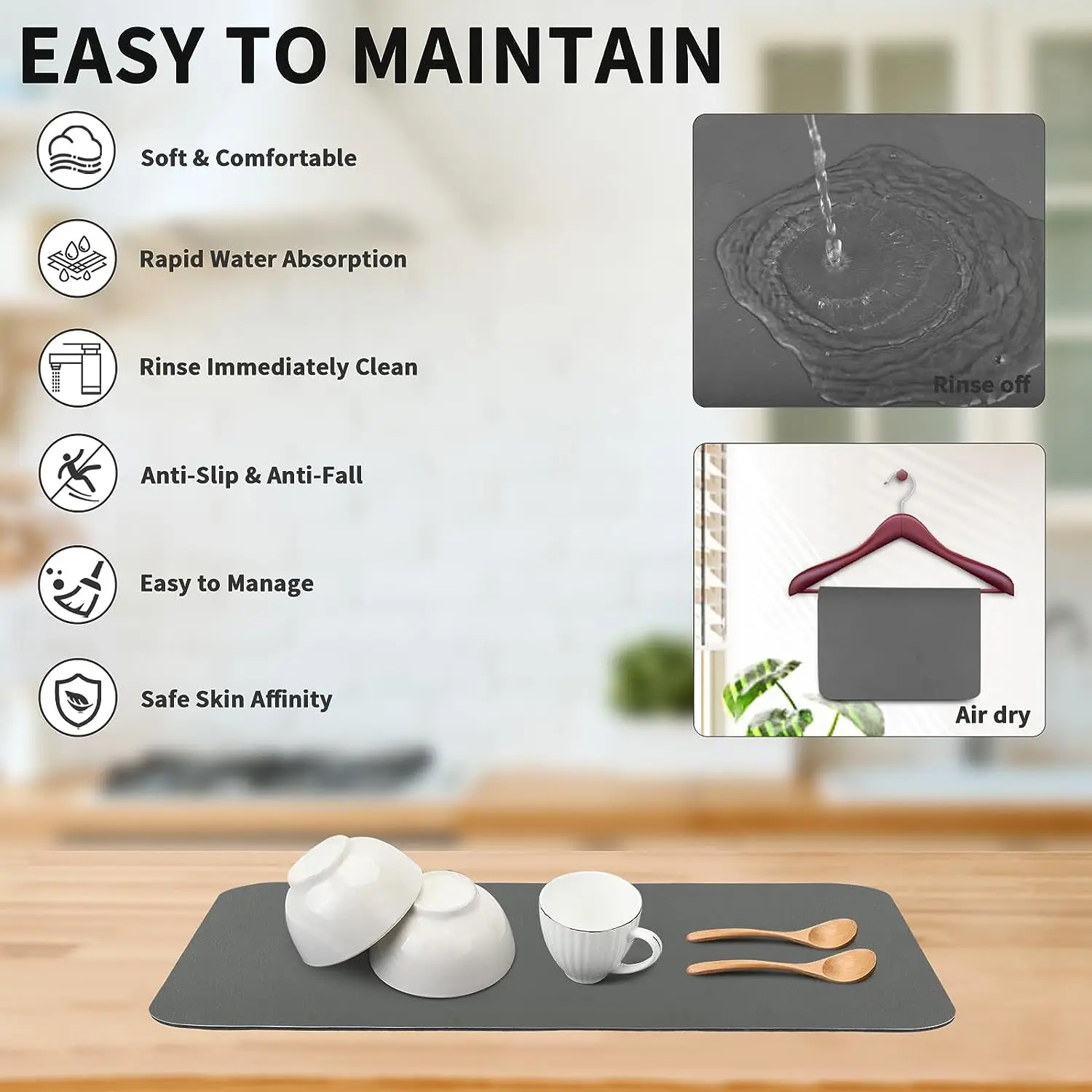 custom new diaomite diatomate rubber absorbent diatomaceous earth foldable diatomite stone dish drying mat for Kitchen Counter