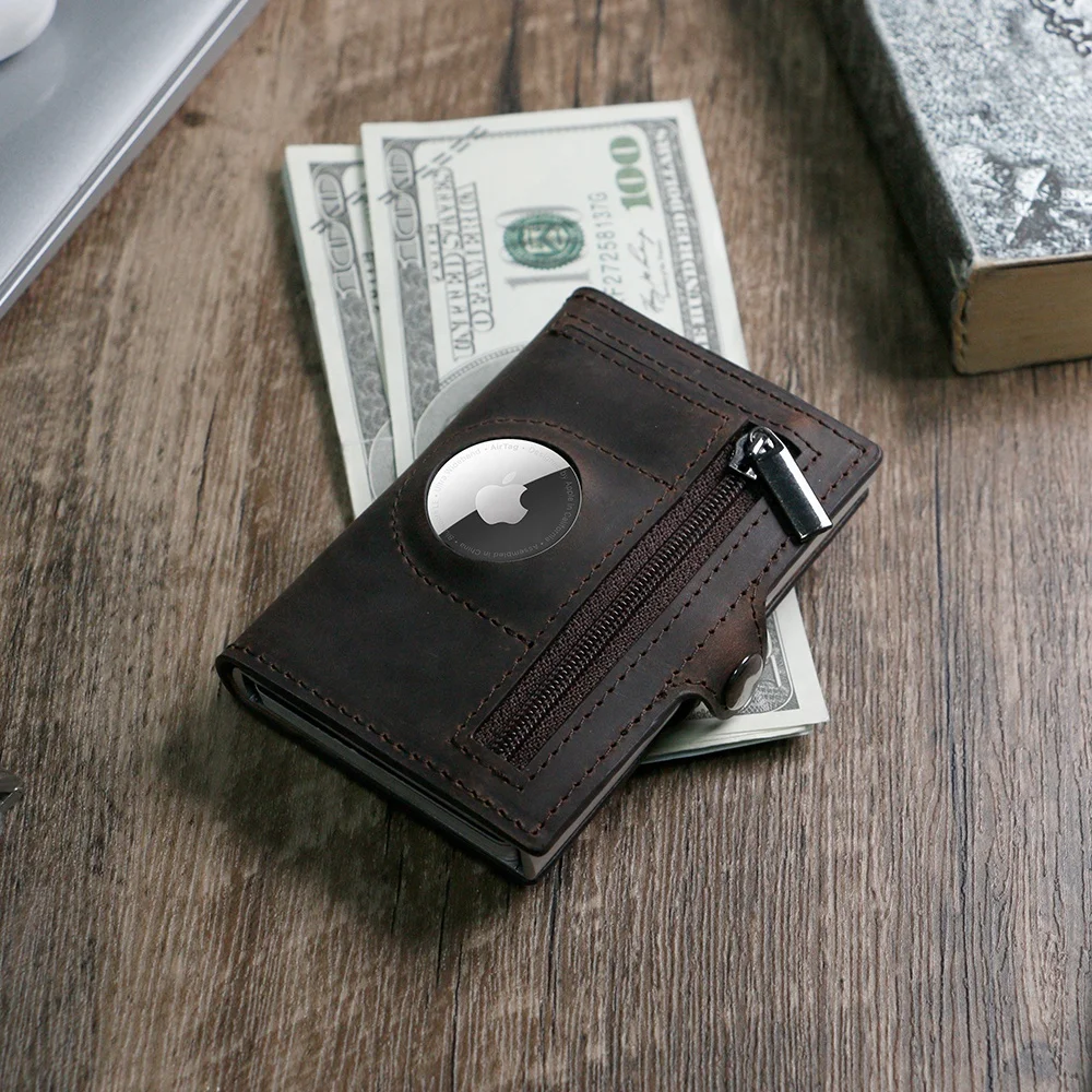 automatic Minimalist Credit Card Holder Pop Up Cards for Men RFID Blocking Slim Metal wallet with air tag pocket