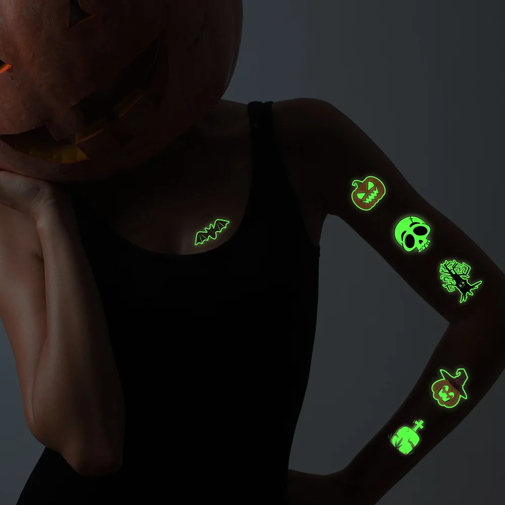 Body Art Uv Glow Water Transfer Temporary Tattoo Stickers Glow In Dark Neon Halloween Fluorescent Tattoo Stickers