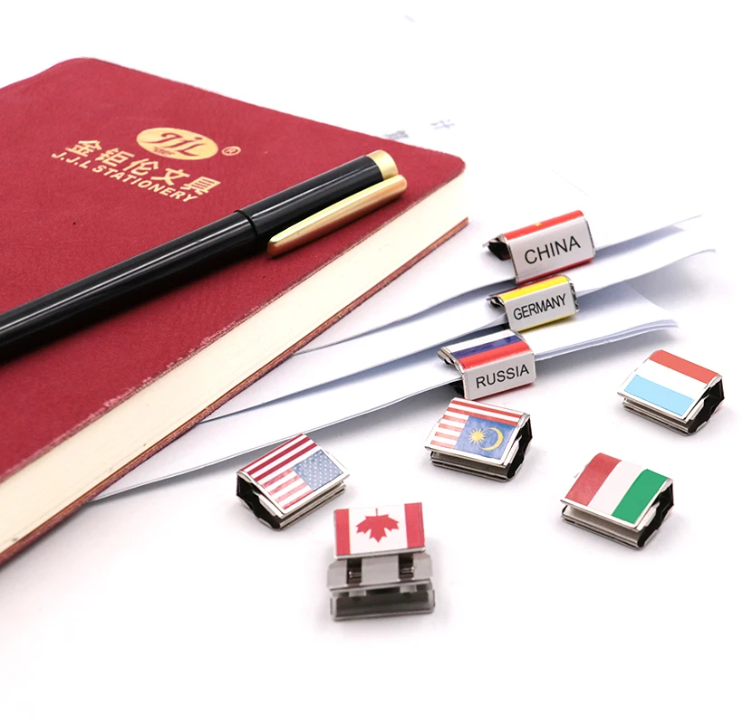 Пользовательские наклейки связующих приветствуются зажим для бумаги металлический школы и офиса Позолоченные цветные W18 * h26mm JSJ-002A jjl