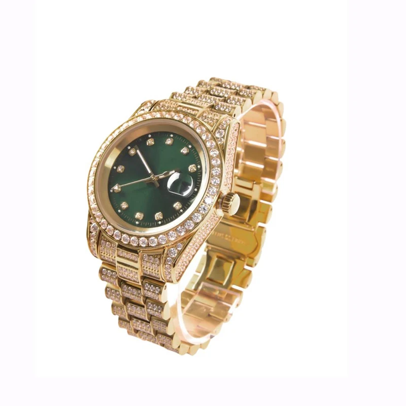 Blues OEM Japan Movement full diamond watch fashion high quality custom logo branded luxury cz Stainless Steel men Quartz watch