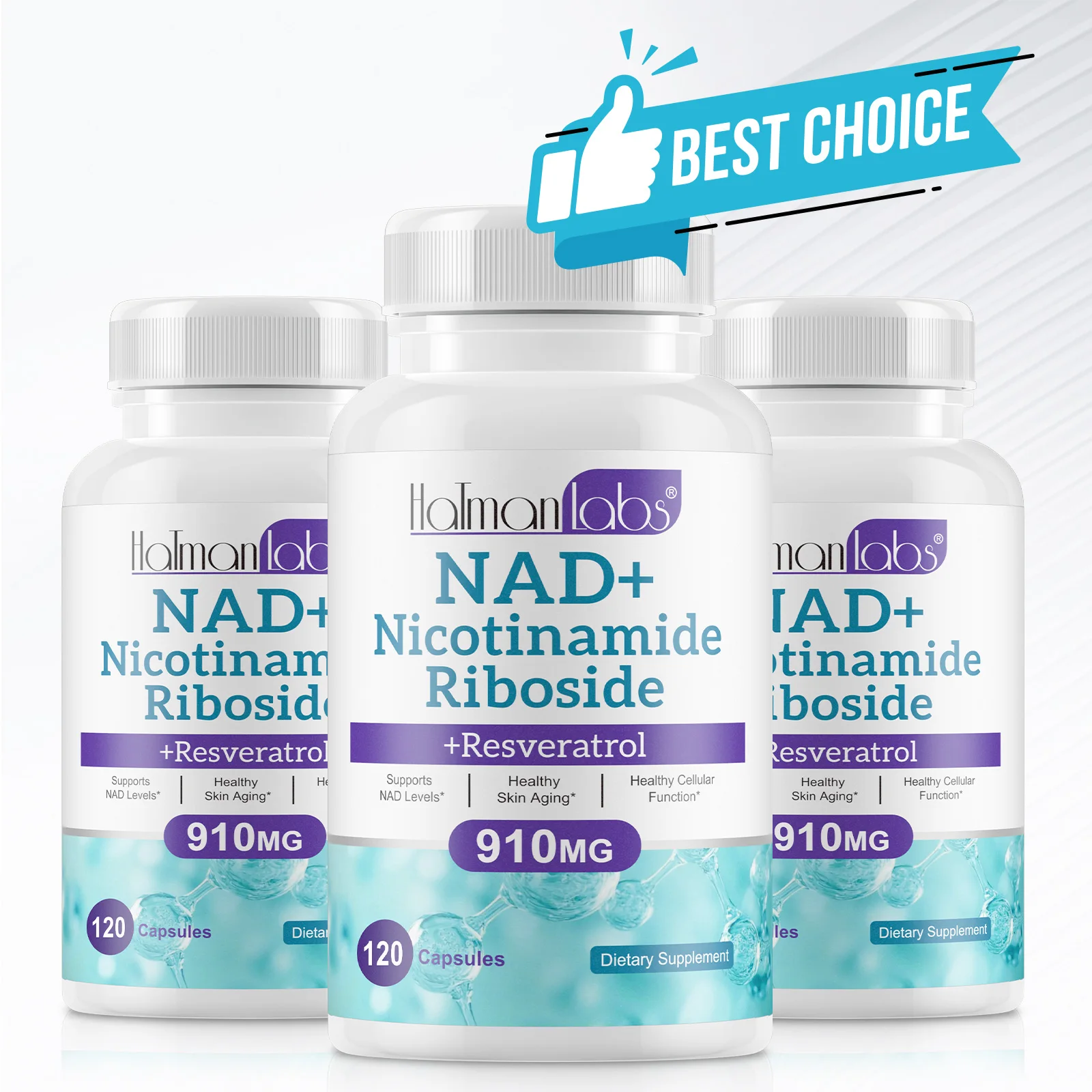 Hatmanlabs 120 Капсулы NAD + ресвератрол Антивозрастные добавки пищевые добавка для высокой абсорбции