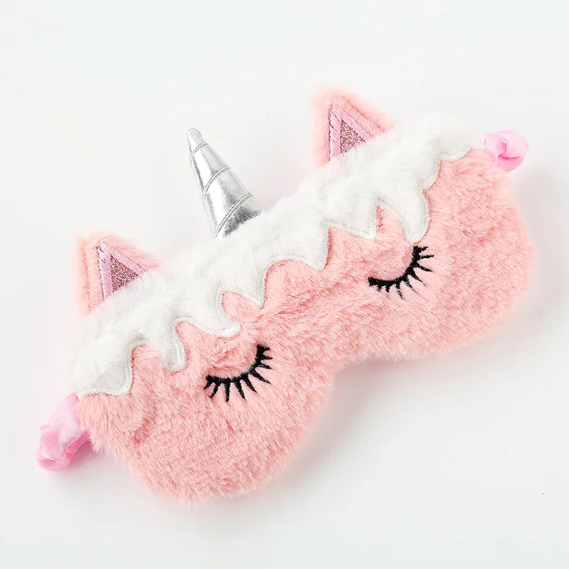 Soft Plush Carton Unicorn Eyes Blindfold Plush Custom Promotion Cheap Air Travel Plush Eyes Blindfold eye mask for sleeping