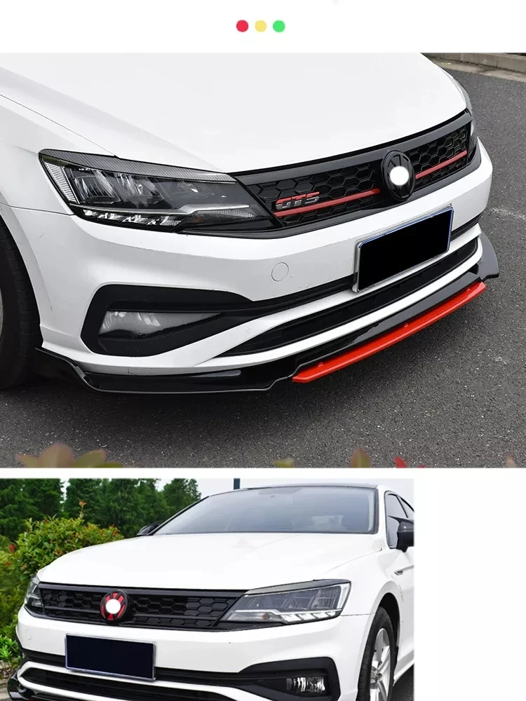Car accessories ABS Body kit Glossy black 4pcs Front Bumper Spoiler Lip With Red Part For Universal Car