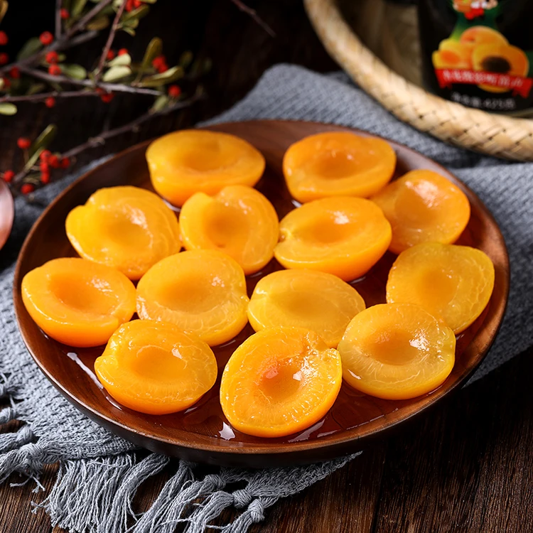 Натуральная свежая консервированная фруктовая банка абрикоса в легком сиропе наполовину нарезанная 410 г 820