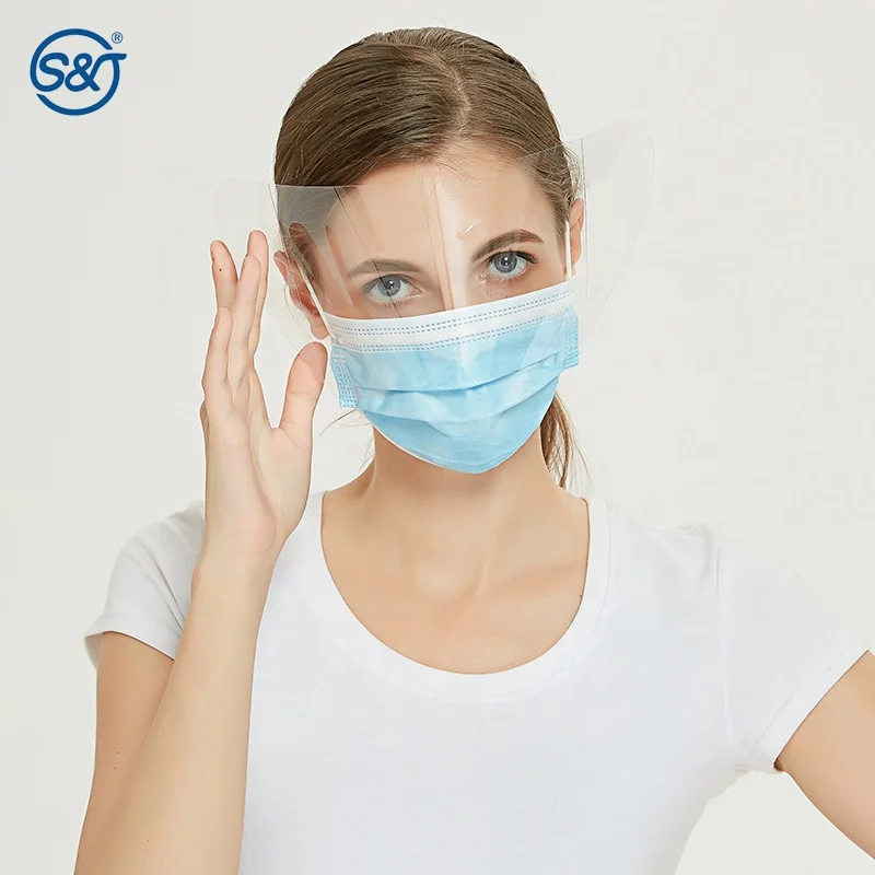 SJ Anti-Fog Transparent Pet Plastic Full Face Protection Face Shields Protective Facemask with Shield Visor