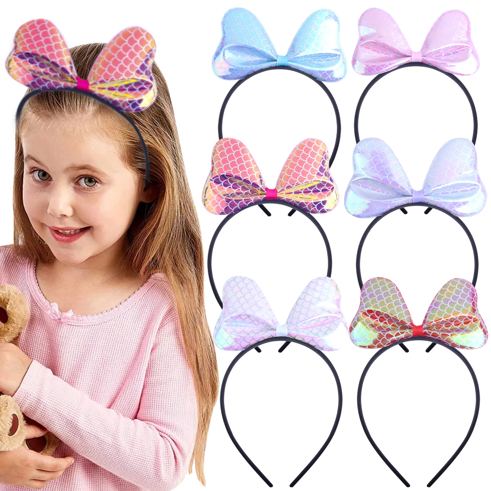 Candygirl Wholesale Sequin Birthday Headband With Bow Hairband With Bow Little Girl Party Mermaid Hair Accessories New Design