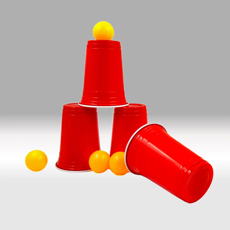 Customized logo vasos de plastico double color pink game Disposable plastic blue Cups with table tennis pingpong ball party cups