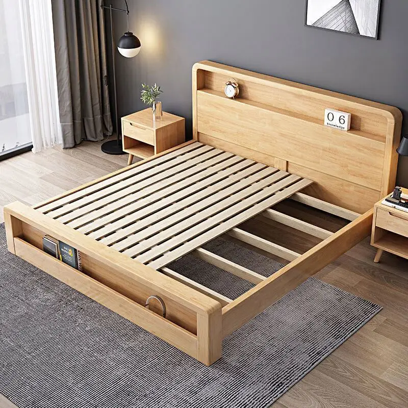 Full Solid Wood Bed Master Bedroom White 1.8M Double Bed Modern Contracted Small Family 1.5M Single Bed