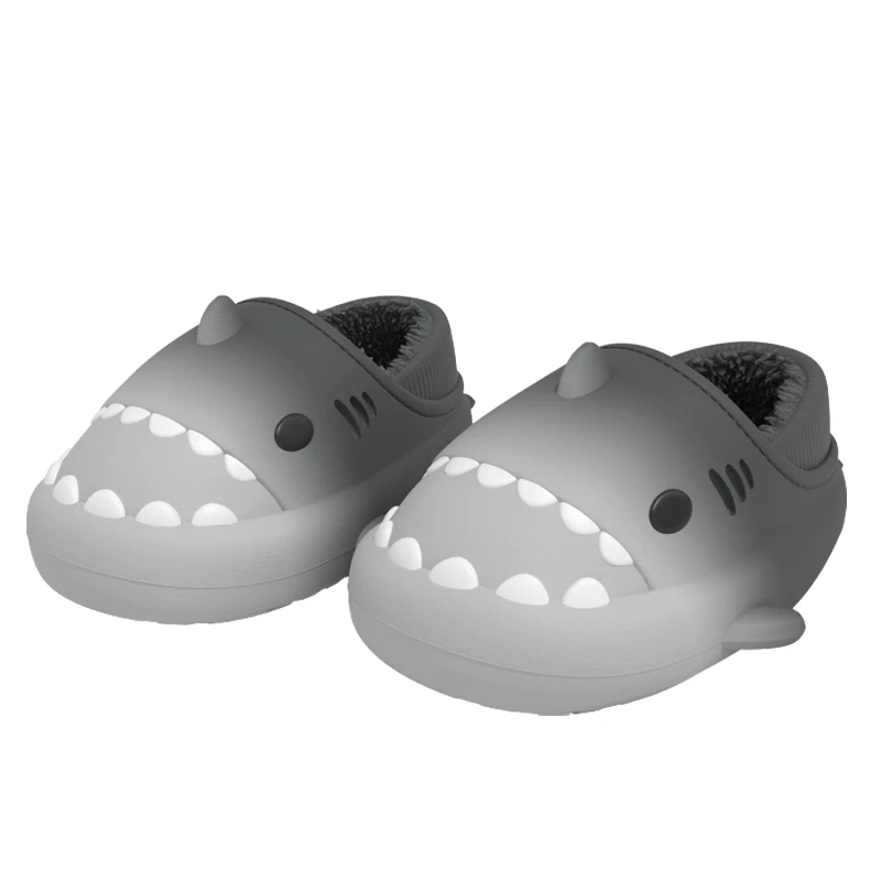 Gradient Color Waterproof EVA Cozy Fluffy Plush Shark Winter Slide Slippers Cute Indoor Outdoor For Kids House Autumn Winter