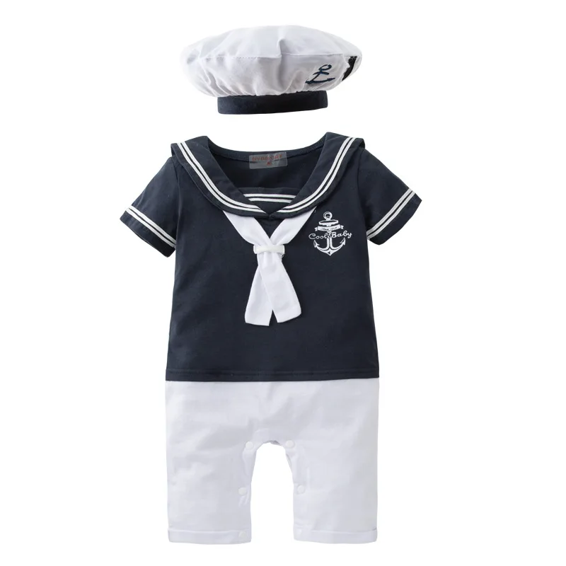 Fashion Summer Navy Style Clothes Baby Boys Sailor Costume with Hat for 0-2 Years Old HCFB-025
