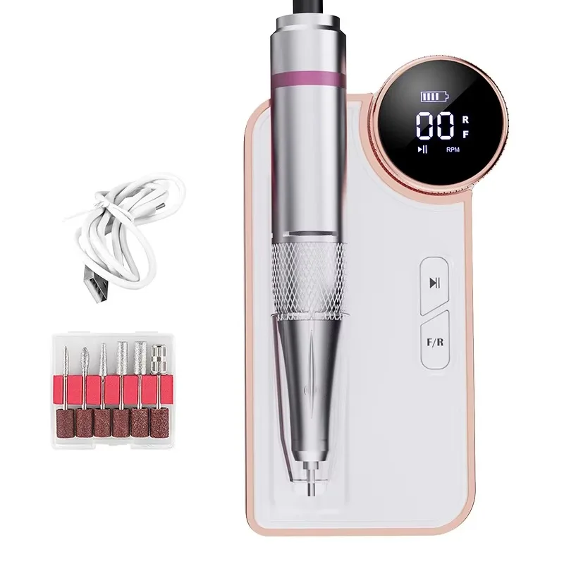 LCD Display Nail Drill Machine High Speed Electric Nail File Plastic 2024 New Product 50W Portable Rechargeable 35000RPM