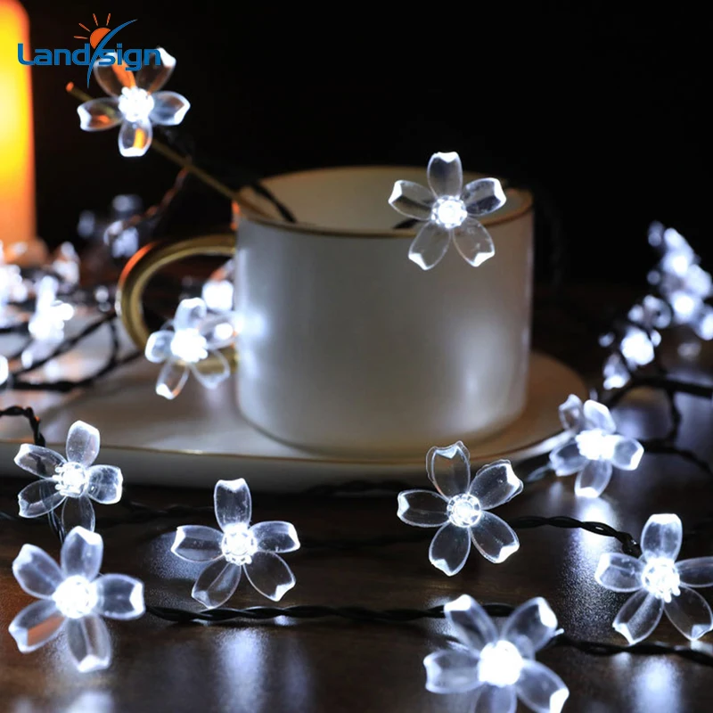 7M Outdoor Waterproof Solar Garden Decor LED String Light 50 LED Fairy Blossom Sakura Cherry Flower Lamp Body
