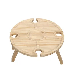 Hot sell Portable Wine Picnic Table with Bottle and Glass Holder Foldable Bamboo Table Wood Serving Tray
