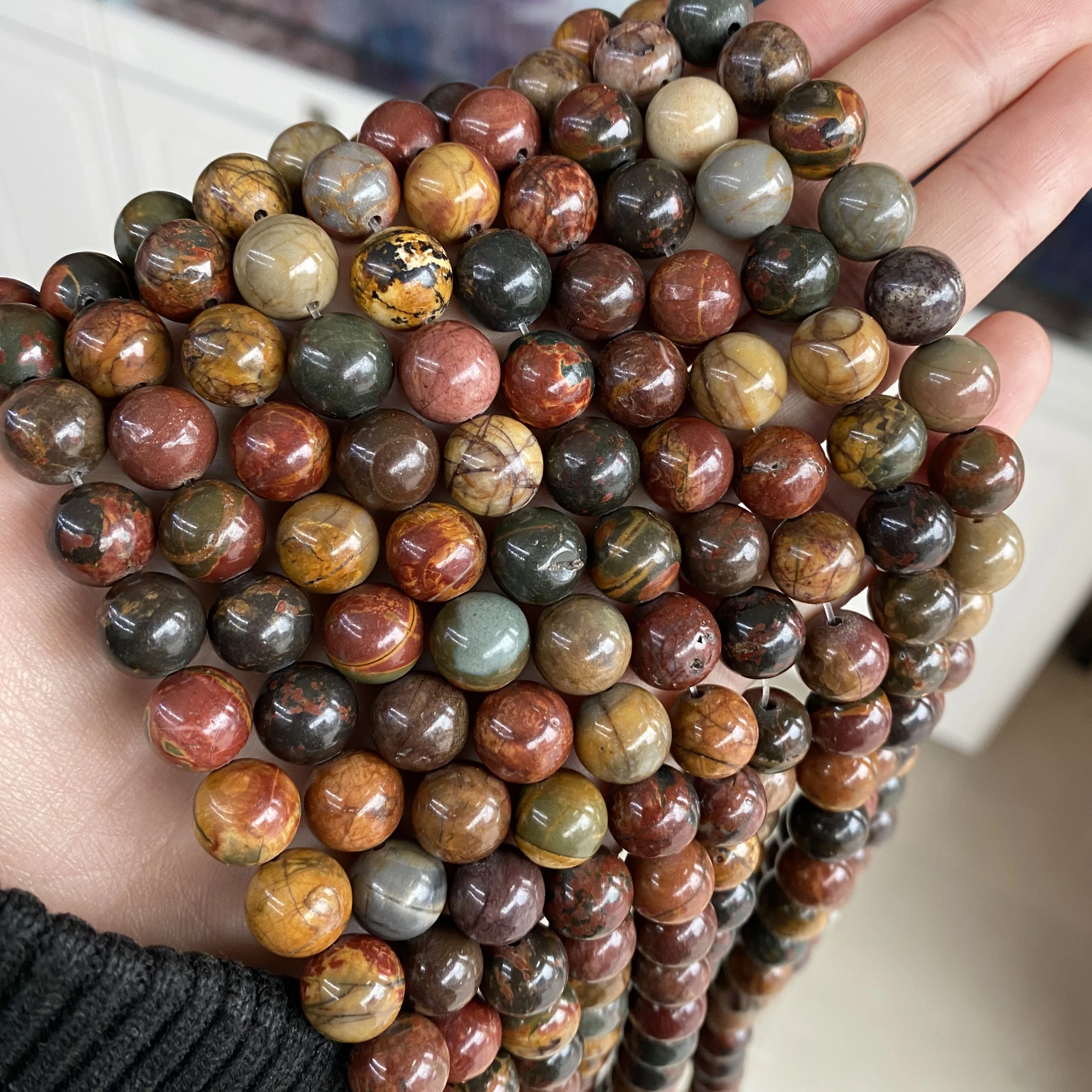Red Picasso Jasper 4/6/8/10/12mm Natural Stone Matte Frosted Smooth Loose Round Red Picasso Jasper Beads for Jewelry Making