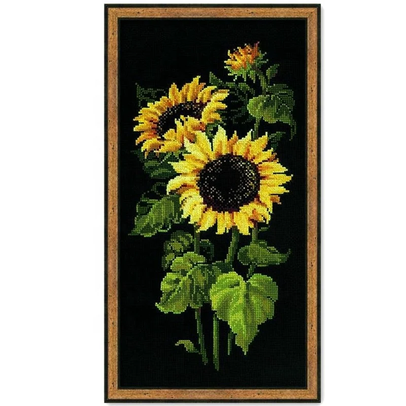 
DPH015 Sunflowers cross stitch kit package plant sets aida 18ct 14ct 11ct black cloth kit embroidery DIY handmade need 