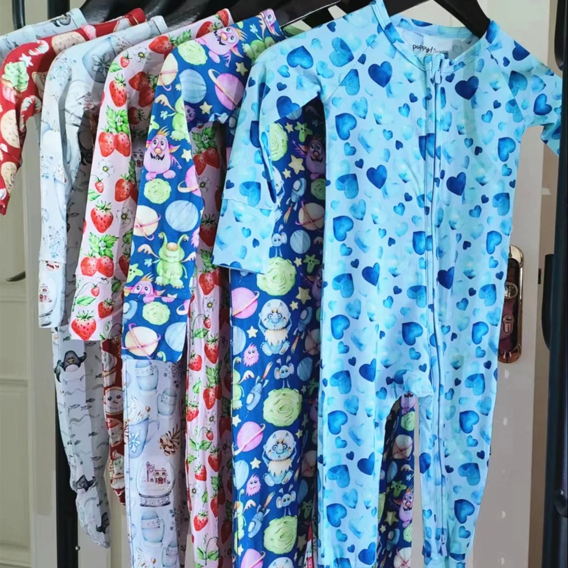 Custom Print Baby Zipper Bamboo Footed Pajamas
