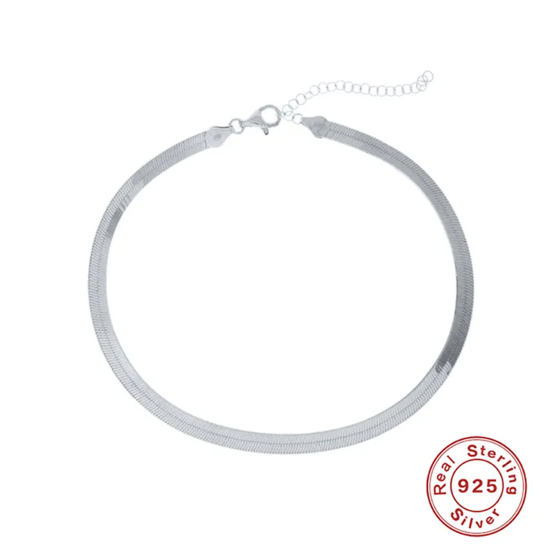 Fashionable S925 Sterling Silver Choker Necklace for Women Collarbone Chain European and Elegant Flat Snake Chain Decoration