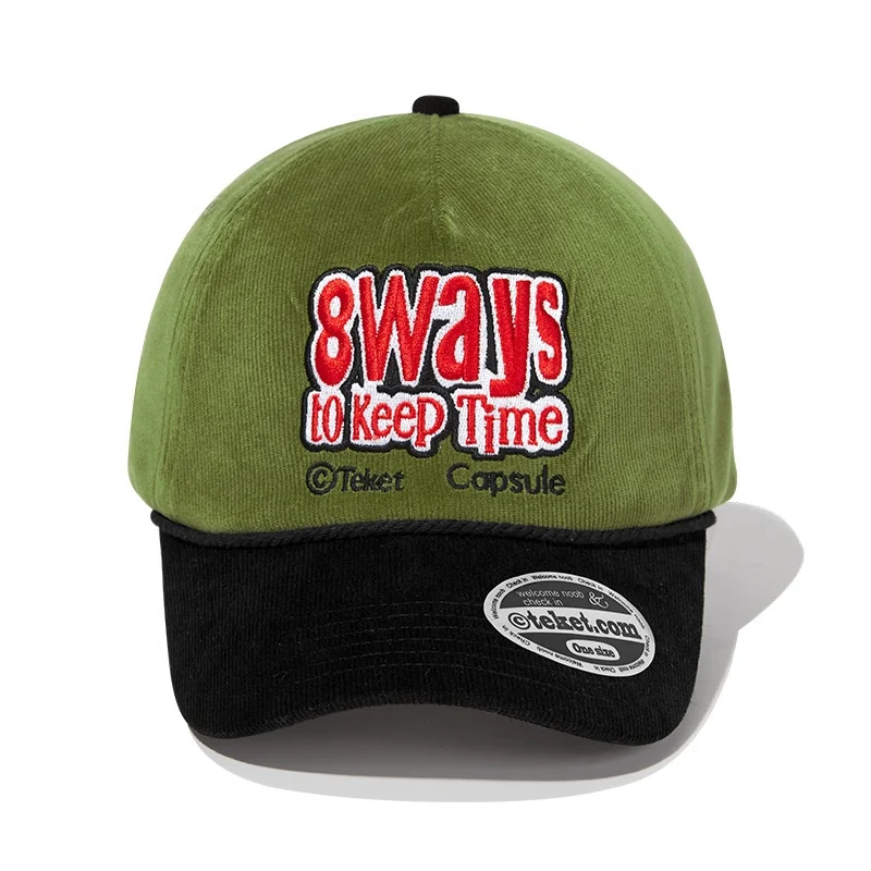 [in stock] Wholesale gorras Corduroy 5 panel dad hat embroidery Two Tone Corduroy Curved Brim rope baseball cap