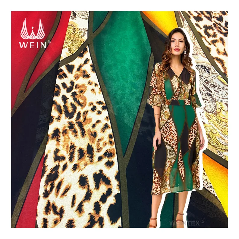 WI-A08 Hot sale leopard pattern 100% polyester georgette chiffon stock printing fabric for abaya