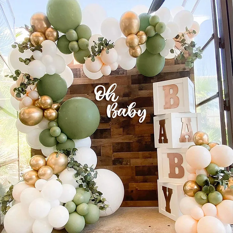 Retro Green Olive Sage Latex Balloons Garland Arch Kit Metal Gold Balloon Garland Arch Kit Baby Shower Birthday Party Decoration