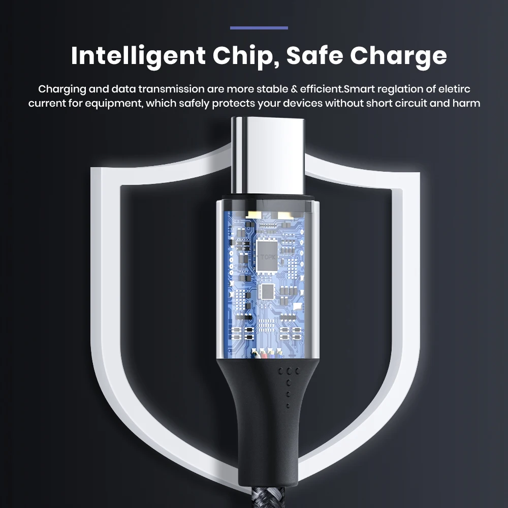  TOPK AN10 1M USB быстрая зарядка Type C 3A быстрое зарядное устройство для телефона зарядный кабель передачи