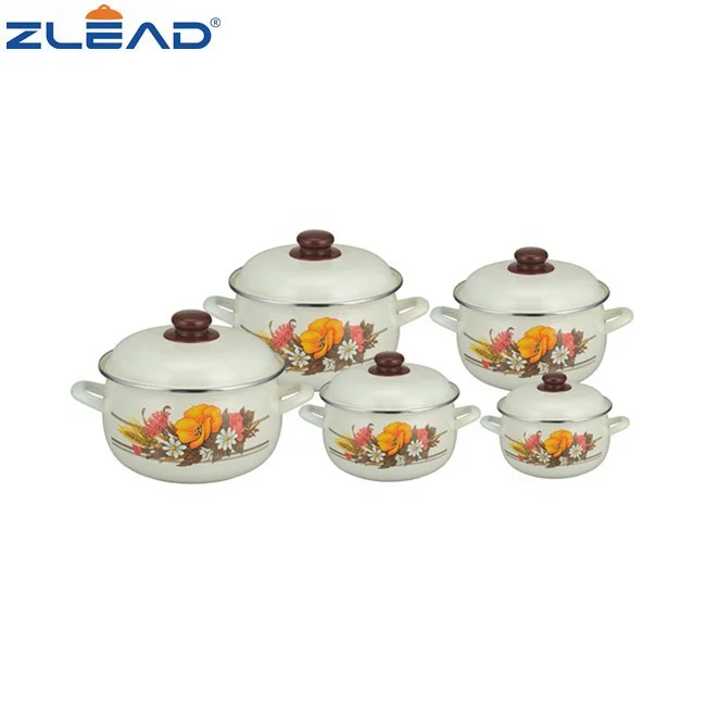 5PCS Per Set With SS Ring Enamel Dinnerware Kitchen Set Cookware