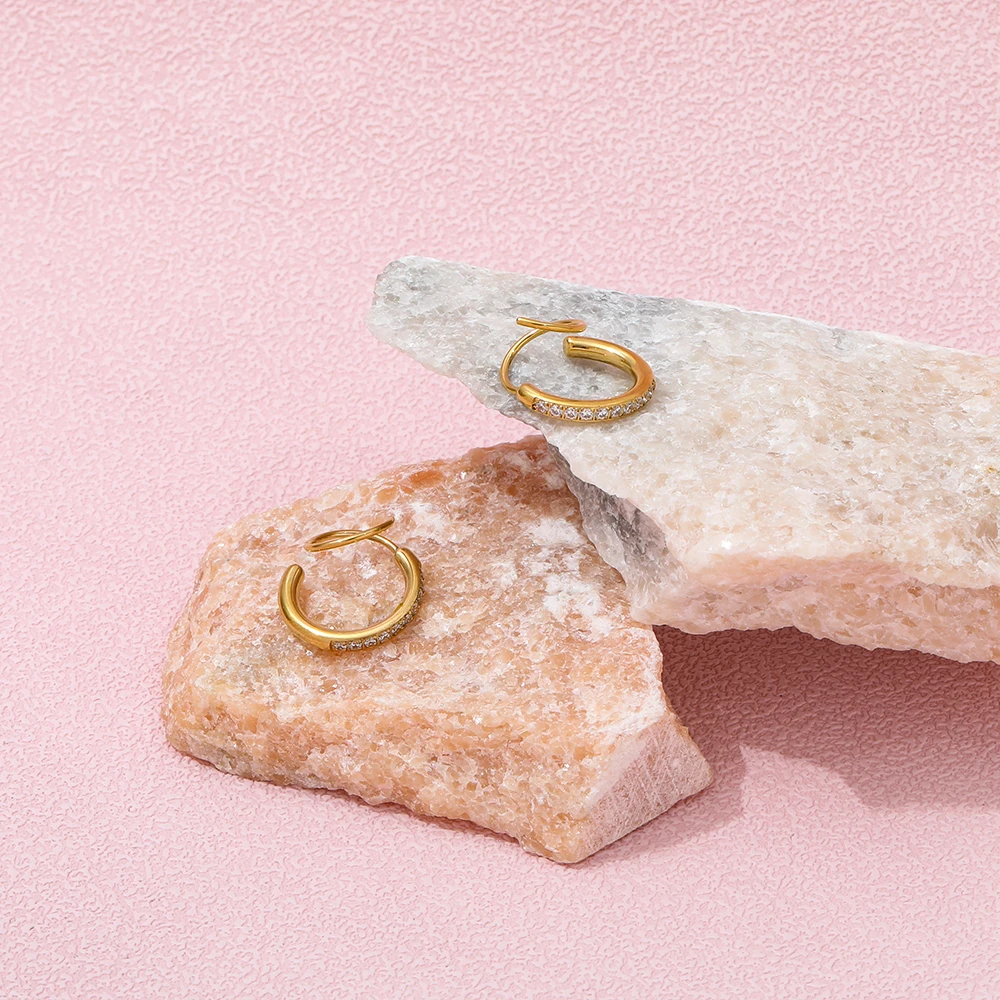 JOOLIM Jewelry PVD 18K Gold Plated Stone Pave Spiral Earring Stainless Steel Jewelry New Trendy Jewelry