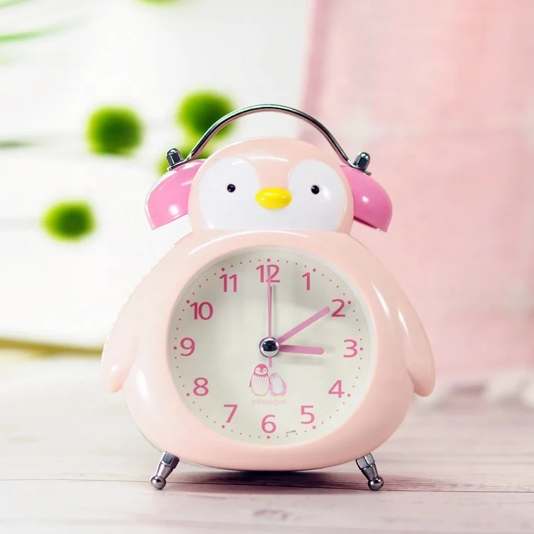 Penguin Desk Clock Table Watch Warm Color Night Light Bell Alarm Clocks Desktop Bedside Office Lunch Break Bedroom Decor
