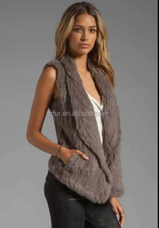 YR556 Australia Girls Knitted Rabbit fur vest Fashion Rabbit Fur Women Designer Vest
