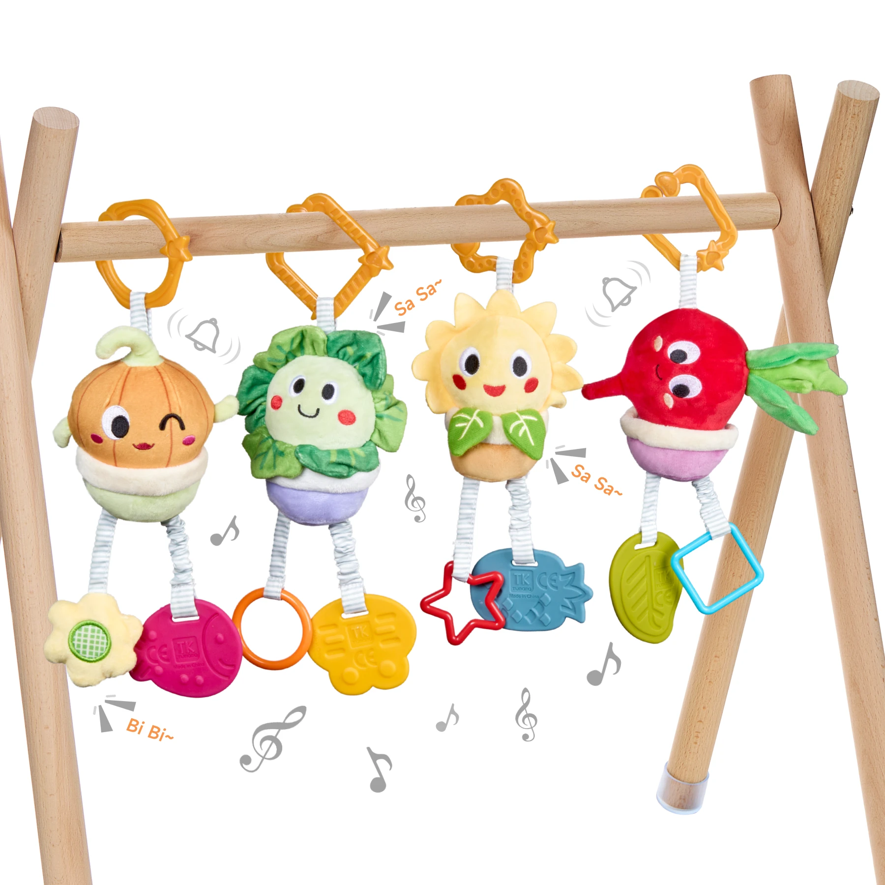 Tumama Kids Sensory Plush Rattle Toys Activity Pram Stroller Baby Hanging Toys Soft Vegetable Teether Rattle Toy for Newborn Car