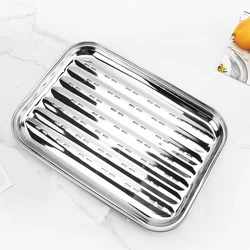 34cm Stainless Steel Perforated Rectangle Flat Fish Pan BBQ Grill Topper Tray Basket