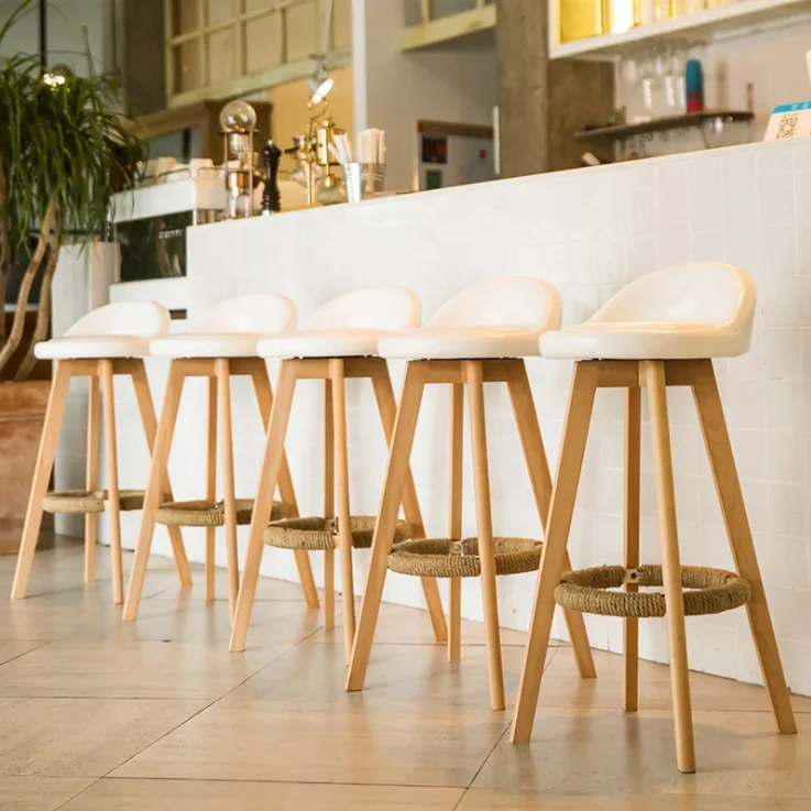 High Quality Customized Practical Economy wood Bar Chair with Fabric Upholstery Back High Bar Chair Stools Bar Chairs Kitchen