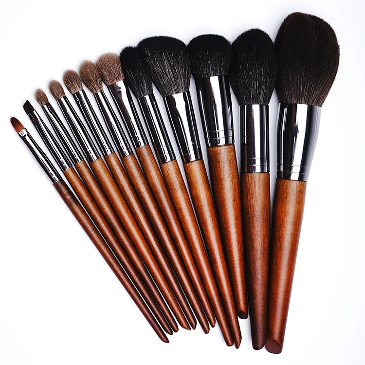 Wholesale selling eye shadow mixed 12 makeup brushes facial natural brush set