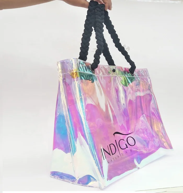 
tote custom Waterproof clear pvc shopping beach tote laser TPU holographic shopping bag 