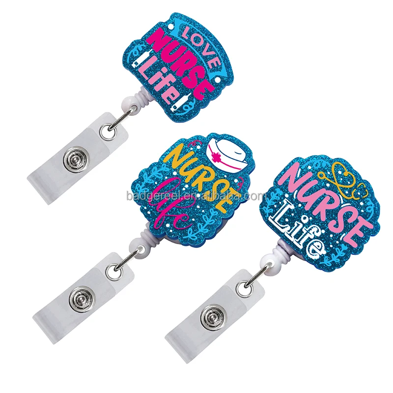 Индивидуальный декоративный пластиковый выдвижной держатель для удостоверения личности, рабочий медицинский бейдж, бейдж, значок, блестящий бейдж для медсестры, блеск, бейдж, катушка