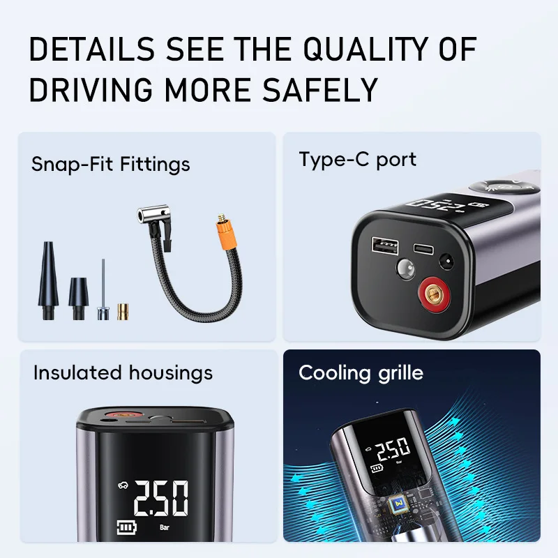 12V Car Air Compressor Portable Electric Air Pump Wireless Car Tyre Inflator Digital Bicycle Pump For Auto Accessories