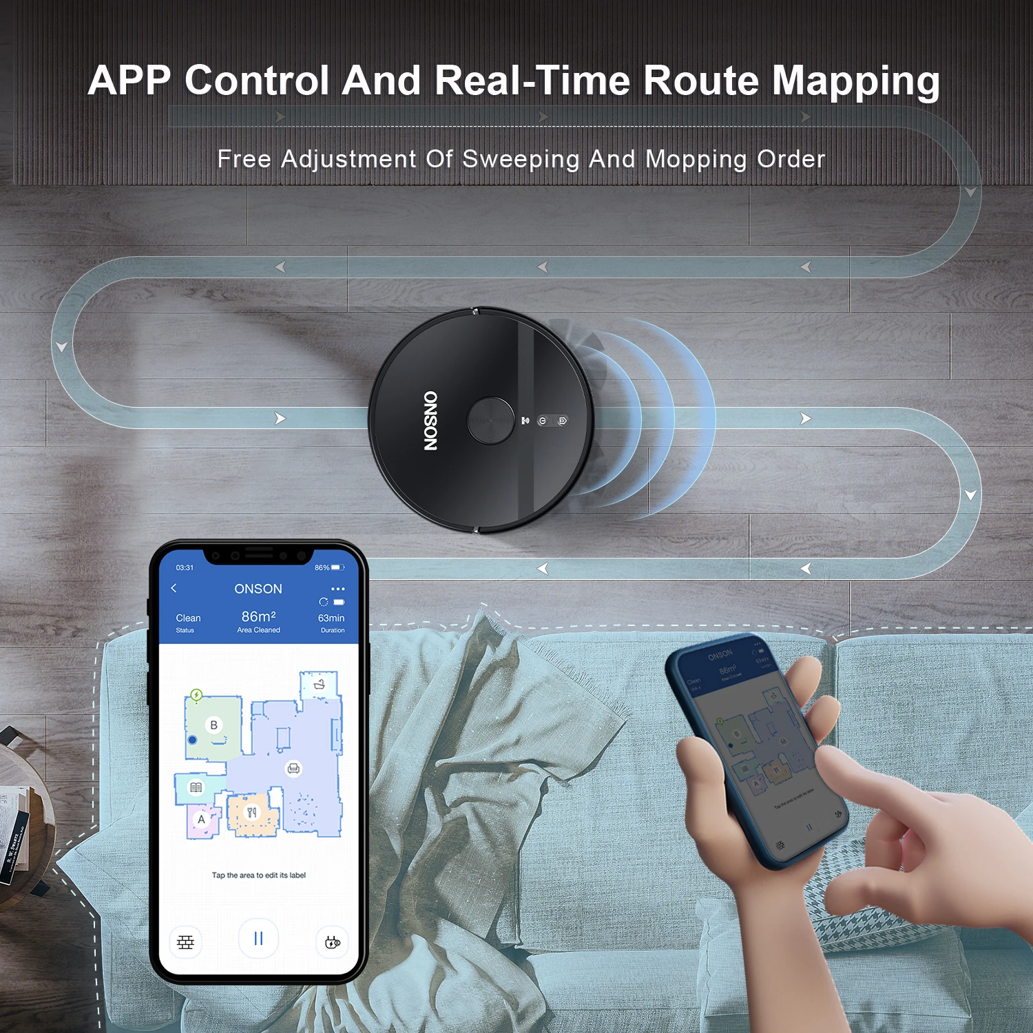 Onson Home Smart Auto Deep Cleaning Robotic Wet Dry Versatile Self Mop Clean Robot Vacuum Cleaner