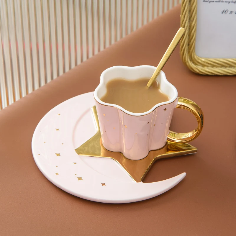 Eco Friendly Porcelain Coffee Cup Gold Decor Ceramic Tea Cups And Saucer Set