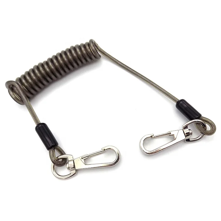 High quality Safety Coated Clear PVC Stainless Stretch Tool Lanyard With Swivel Hook for safety