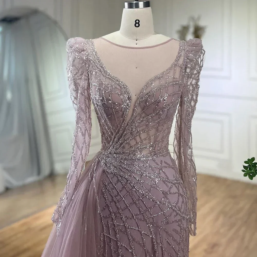 Serene Hill Muslim Gold Mermaid Beaded  Dubai Evening Dresses Gowns With Overskirt 2024 For  Party LA72206 Customized