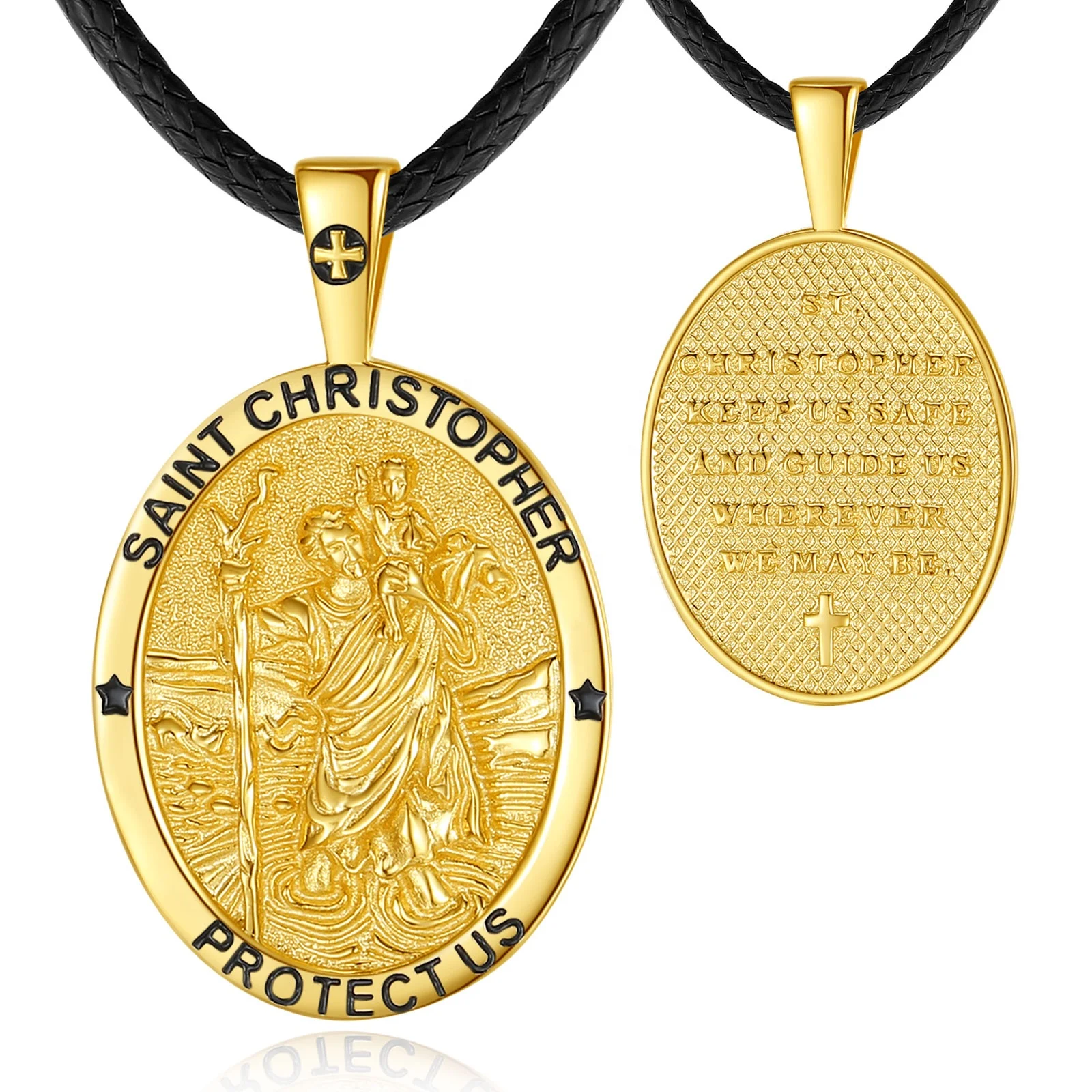 Религиозные ювелирные изделия 925 стерлингового серебра 18K позолоченный St Christopher овальной формы кулон ожерелье для мужчин или женщин