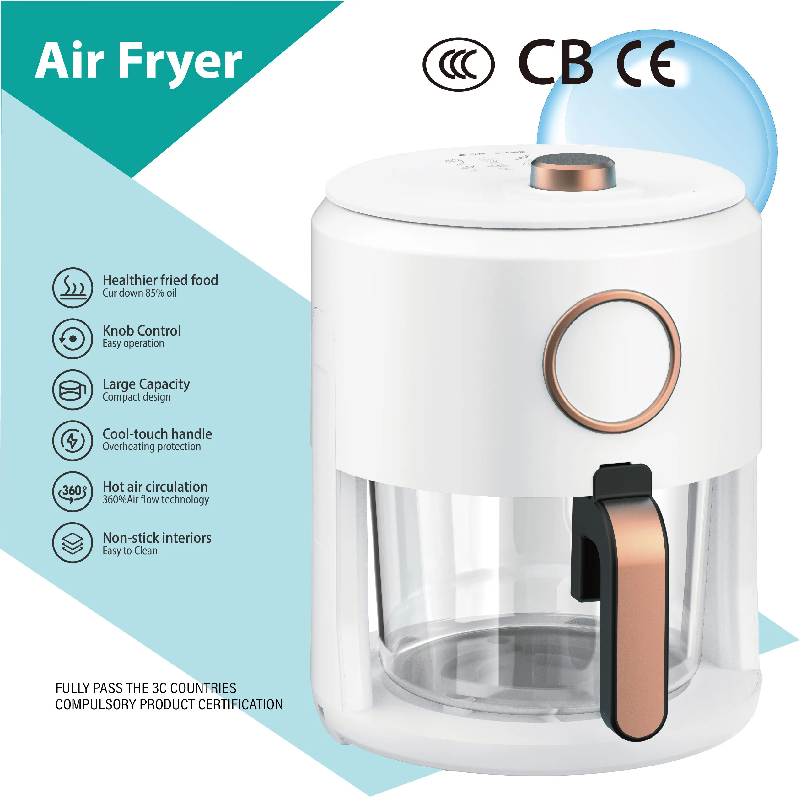 Official Logistics Support 5L Air Fryer Ovens 360 Cycle Heating Air Fryer With Visible Cooking Window Single Pot